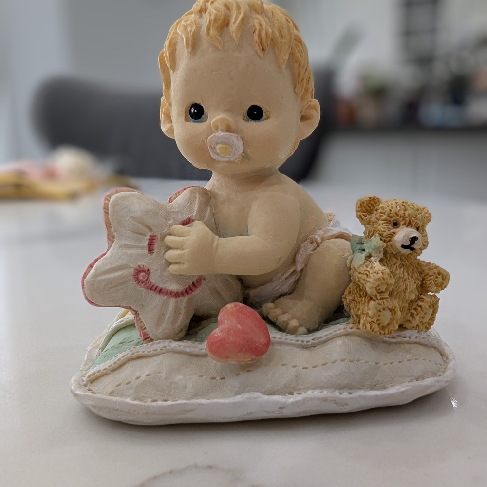 4/$20 Vintage Baby Figurine Nursery Decor Resin Teddy Bear Pacifier 1990s